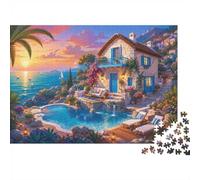 Villa Bord De Mer Coucher De Soleil 1000 Pièces Mini Puzzle pour Adultes | 70x50cm Carton Amateurs De Puzzles Détente De L'esprit Puzzle Assemblage Cadeau D'anniversaire Décoration Maison