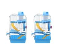 Villa Cage à Hamster 21x27x45 CM Portable Trois Niveaux | Plastique Bleu, Aération Facile et Châssis Haut, Roue et Biberon Étanche