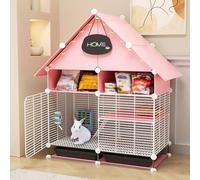 Villa cage à lapin à deux étages, clapier intérieur, grille de cryptage, cage de cochon d'Inde en treillis métallique (couleur unique, 75 cm (L) x 39 cm (l) x 103 cm (H)