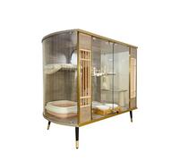 Villa Chat Chat incurvé panoramique Chat Villa Verre Transparent Luxe Bois Armoire Maison café nid Cage