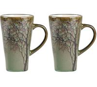 Villa Collection - Hela Mug Dia 50 cl - Grande Tasse en Grès 9 x 15 cm - Café & Thés - Resistant & Design - Motif Bois - anniversaire, fête des mères, fête des pères, noel - Vert (Lot de 2)