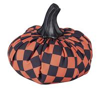 Villa d’Este Home Tivoli Citrouille décorative en Tissu échecs, pétiole, Ø 16 x h 15 cm, Noir + Orange, Taille Moyenne