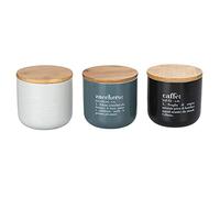 Villa d’Este Home Tivoli Lot de 3 pots à sel en porcelaine et sucre 500 ml avec couvercle en bambou Victionary Blanc + Noir, Medium