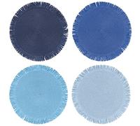 Villa d’Este Home Tivoli Lot de 4 Sets de Table Ronds avec Franges, Shades of Ocean