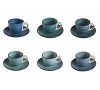Villa d’Este Home Tivoli Lot de 6 tasses à café 90 ml avec soucoupe en grès, Baita Acqua