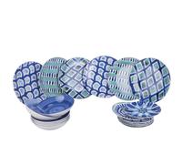 Villa D'Este Home Tivoli Aquazul Service de Table Plat Set 18 Pièces Porcelaine