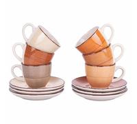 Villa d'Este Home Tivoli Baita Chocolate Lot de 6 tasses à café 90 ml avec soucoupe en grès peint à la main