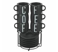 Villa d'Este Home Tivoli Bigismore Lot de 6 tasses à café en grès avec soucoupe en acier inoxydable 110 ml