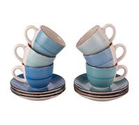 Villa D'Este Home Tivoli Cabane Eau Tasses Café avec Soucoupe Set 6 Pièces 90ml