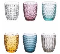 Villa d'Este Home Tivoli Geometrie Lot de 1 Verres à Eau en Verre coloré avec Traitement par Relief, 300 ML, Multicolore, 6 unités