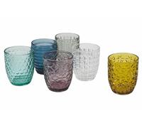 Villa d'Este Home Tivoli Geometrie Lot de 1 Verres à Eau en Verre coloré avec Traitement par Relief, 300 ML, Multicolore, 6 unités