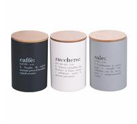 Villa d'Este Home Tivoli Lot de 3 bocaux café, sucre et sel 750 ml en grès, couvercle en bambou, Victionary Light