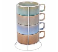 Villa d'Este Home Tivoli Lot de 4 tasses 360 ml en grès avec poignée, support en fer, 4 tons