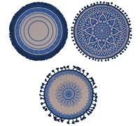 Villa d'Este Home Tivoli Lot de 6 Sets de Table Ronds 38 cm en Jute, Bleu