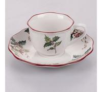 Villa d'Este Home Tivoli Lot de 6 tasses à café avec soucoupe en porcelaine Vintage Noël