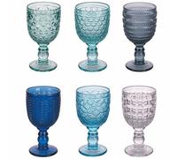 Lot de 6 verres 280 ml en verre, surface usinée, géométries océan