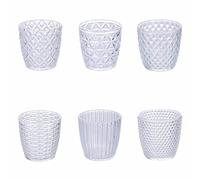 Villa d'Este Home Tivoli Lot de 6 verres 380 ml en verre, surface travaillée en relief, Geometrie Clear