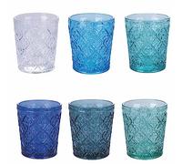 Villa d'Este Home Tivoli Lot de 6 verres à eau 325 ml en verre, surface travaillée en relief, Marrakech Ocean
