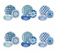 Villa d'Este Home Tivoli Service de vaisselle 18 pièces en porcelaine, 3 places de table différentes, Aquazul