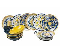 Villa d'Este Home Tivoli Service de vaisselle 18 pièces en porcelaine et grès, 6 places de table différentes, Sicile