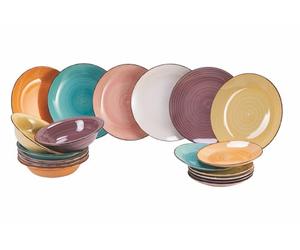 Villa d'Este Home Tivoli Villa d'Este Home Tivoli Baita Aquarelle Service de table 18 pièces en grès peint à la main, 6 places de table différentes