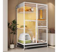 Villa d'intérieur pour chat, niche en métal robuste avec roues universelles pour un nettoyage facile, sûre et confortable pour animal domestique