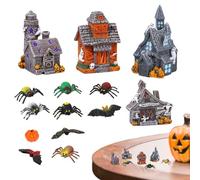 Villa hantée en miniature - Décoration du village d'Halloween, Petite maison fantomatique | Petites demeures d'Halloween, Design en résine avec chauves-souris, esprits et lanternes, 14 fêtes p