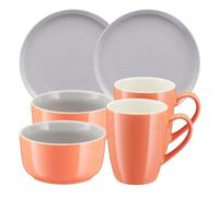 Villa Italia Borneo Service de petit-déjeuner élégant pour 2 personnes en gris-orange (2 assiettes à petit-déjeuner, 2 bols, 2 tasses à café en porcelaine) - Service de table en porcelaine, service de