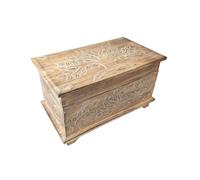 Villa Métisse Coffre de Rangement en Bois Sculpté Main | Motif Arbre de vie