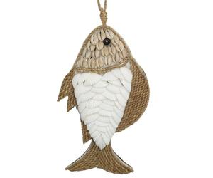 Villa Métisse Suspension Poisson en Coquillages et Jonc de Mer 17cm | Déco Bord de Mer