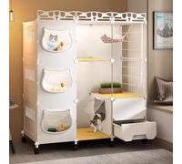 Villa pour Chat Transparente HD avec Porte Libre Cage à Chat Multicouche avec Bac à Litière Cage à Chat en Métal Maison D'intérieur pour Chat, Facile à Installer, Convient pour 1-2 Chats ( Color : Del