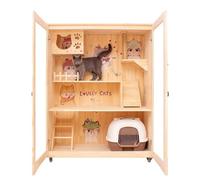 Villa pour Chats Cage for Chat, Villa d'intérieur, Armoire en Bois, étagère, nid for, très Grand Espace, Maison for Animaux de Compagnie, Universelle for Toutes Les Saisons Condo pour Chat fermé