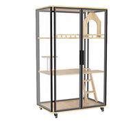 Villa pour Chats Maison de Chat en Verre panoramique Grand Espace Maison Cage Bois Pratique d'intérieur for Animaux Compagnie (F) Condo pour Chat fermé