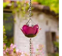 Villa Rose - Chaîne de pluie pour jardin et cour - 225 cm en fer galvanisé - Alternative au bec de descente avec tasses roses roses, résistant à la rouille