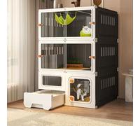 Villa transparente pour chat et cage d'intérieur avec litière - Enclos pour amis félins heureux