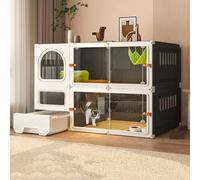 Villa transparente pour chat et cage d'intérieur avec litière pour chat - Enclos pour chats gris pour amis félins heureux