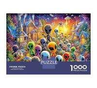 Village Alien Idée Cadeau - 1000 Pièces Puzzles en Carton Puzzles De Casse-tête Colorful Aliens Town Défi De Jeu Éducatif pour Activités Maison, Superbe pour Femmes, Hommes, Famille 38x26cm/1000pcs