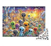 Village Alien Puzzles pour Adultes Fun 500 Piece Style Cartoon Décoration Maison, Anti-Stress, Jeu Intellectuel, Jeu Éducatif, Défi Stimulant (500pcs (52x38cm))