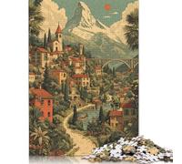 Village Alpin Puzzles en Bois Adultes 300 Pièces Family Games Jeux Éducatifs Cadeaux d'anniversaire pour DécoRation Intérieure Stress Relief Toy 300pcs (40x28cm)