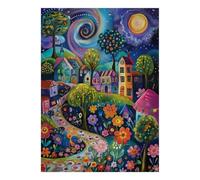 Village Arbre Fleur Puzzle, 1000 Pièces Jeu D'intérieur Adulte | 70x50cm Réduction Du Stress, Décoration D'intérieur, Passe-temps Intellectuel, Carton, Cadeau