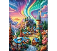 Village arc-en-ciel sous un ciel magique 500 Pieces Casse-tête Collectionneur En Carton Sans Déformation Rêve magique de science-fiction Haute Difficulté Décoration Murale Collection Cadeau Noël Pas C