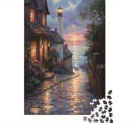 Village au Phare Casse-tête Chemin Côtier au Coucher de Soleil 1000 Pièces Papier Recy adeau Femmes & Hommes, Jeu de Famille Stimulant et Difficile, Activité Ludique 70x50cm/1000pcs