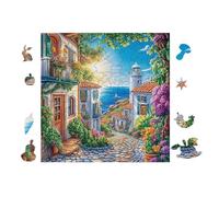 Village aux bâtiments Blancs 100 Pieces Casse-tête Créatif en Voitureton Épais Rigide Difficulté Moyenne Activité Hommeuelle Loisir Créatif Cadeau Noël Qualité Premium 28x28cm