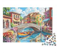 Village Canal Pont 1000 Pièce Carton Épais Puzzle Classique Adolescents Fans 12-18 Ans Difficile Défiant Décoration Murale Le 70x50cm/1000pcs