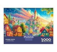 Village coloré avec Un château de Conte de fées Puzzle De 1000 Pièces Ville européenne Cadeau d'anniversaire Parfait pour Enfants Et Adultes 38x26cm/1000pcs