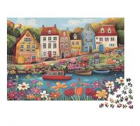 Village coloré du Canal Puzzles 1000 Pièces Papier recyclé pour Adultes Puzzle pour Adultes Jeu éducatif pour décompression Cadeau Amusant pour la Maison Excellente idée Cadeau 70x50cm/1000pcs