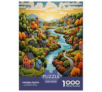 Village Coloré | Paysage Puzzle 1000 Pièces, Défi Captivant Jouet Amusant pour Adultes Et Enfants Jeu Éducatif Décor Mural & Cadeau Moderne 70x50cm/1000pcs