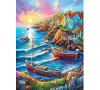 Village côtier au Coucher du Soleil 300 Pièces Puzzle Expert Confirmé en Carton sans Déformation Animaux et Plantes Très Difficile Décoration Murale Collection Cadeau Fête des Pères Premium 300 PCS
