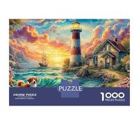 Village côtier coloré au Coucher du Soleil -Puzzle de 1000 pièces représentant Une Villa côtière vibrante - Cadre en Carton de qualité supérieure - Cadeaules fêtes - Maison - 38 x 26 cm / 1000 pièces