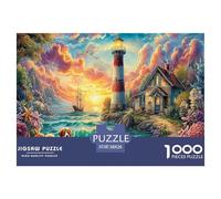 Village côtier coloré au Coucher du Soleil Puzzle Stimulant pour Adultes Phare en Pleine tempête Idéal pour Adultes, Adolescents et Seniors 38x26 cm/1000pcs